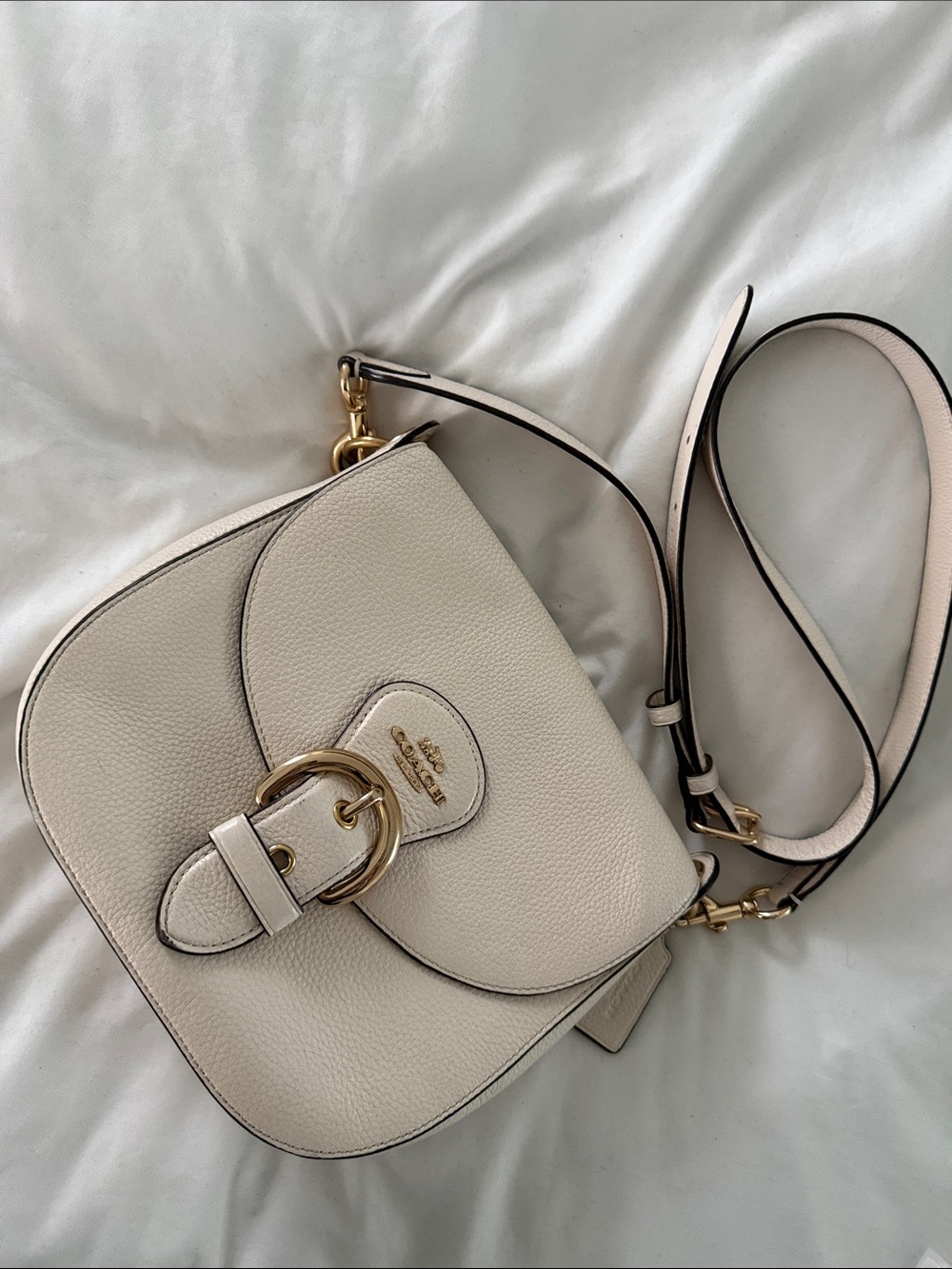 Coach Chalk Pebbled Leather Crossbody Saddle Bag with Gold Hardware